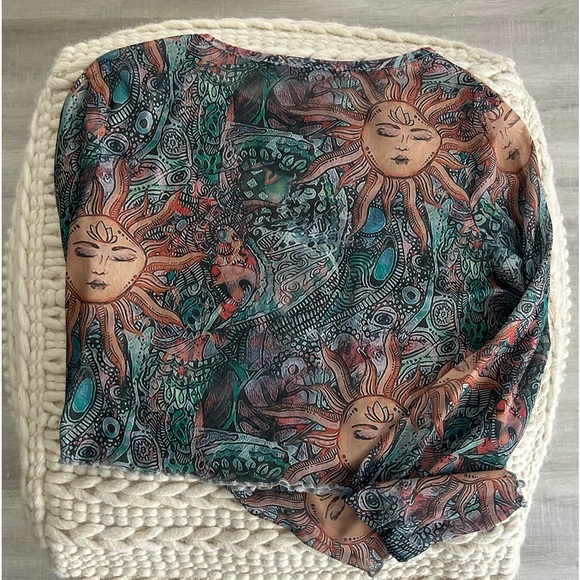 You are My Sunshine π Mesh lettuce trim long sleeve cropped top - Picture 6 of 7